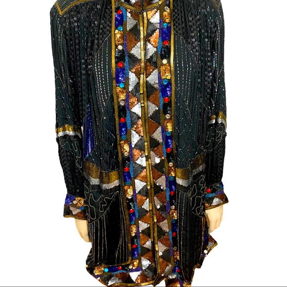 Art Deco Sequin Caftan Kimono Coat - Picture 5 of 16